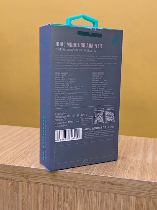 HEATZ Dual Mode USB Adapter Model ZW10, (Bluetooth & WiFi Adapter)