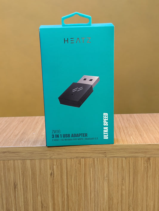 HEATZ ZW16 3 IN 1 USB ADAPTER( WIFI 2.4GHz + 5GHz +BLUETOOTH Dongle)