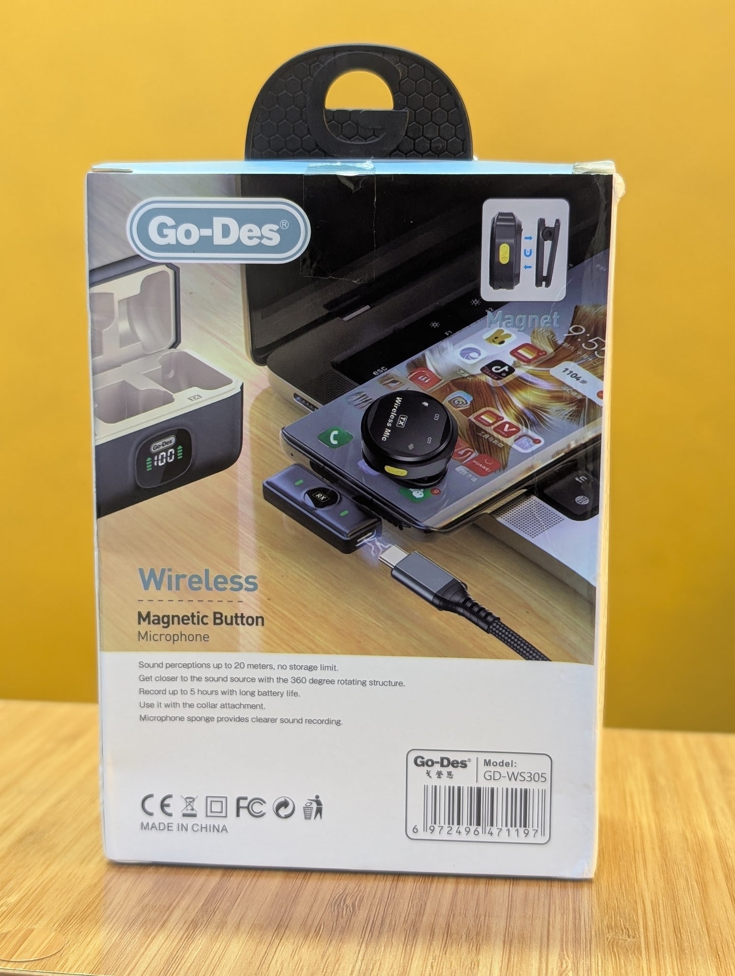 Go-Des Wireless Microphone 2 in 1 With Magnetic Button GD-WS305