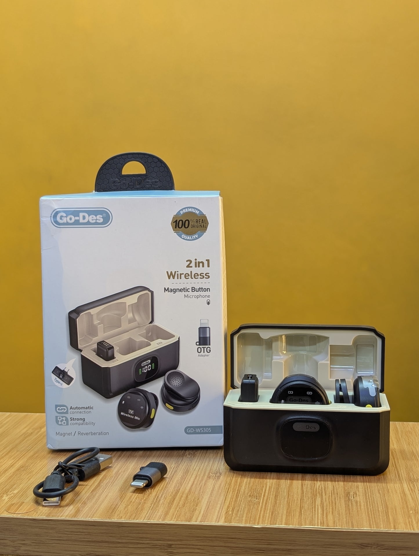 Go-Des Wireless Microphone 2 in 1 With Magnetic Button GD-WS305