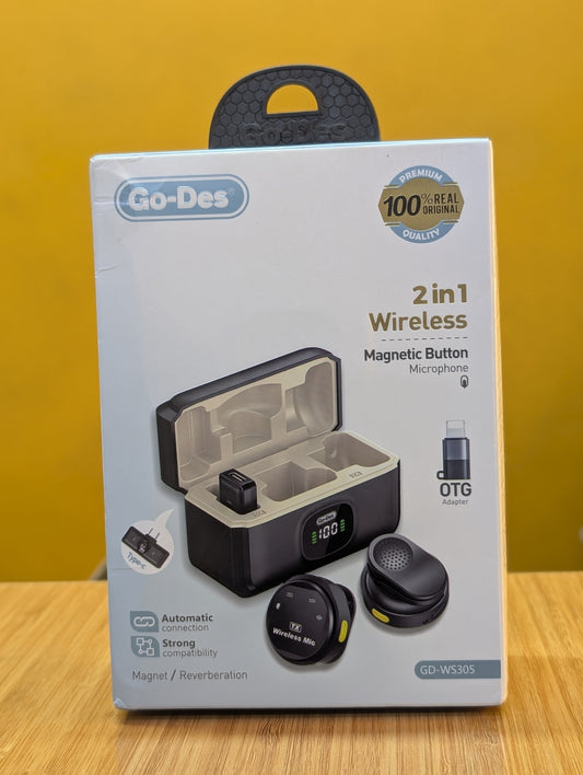 Go-Des Wireless Microphone 2 in 1 With Magnetic Button GD-WS305